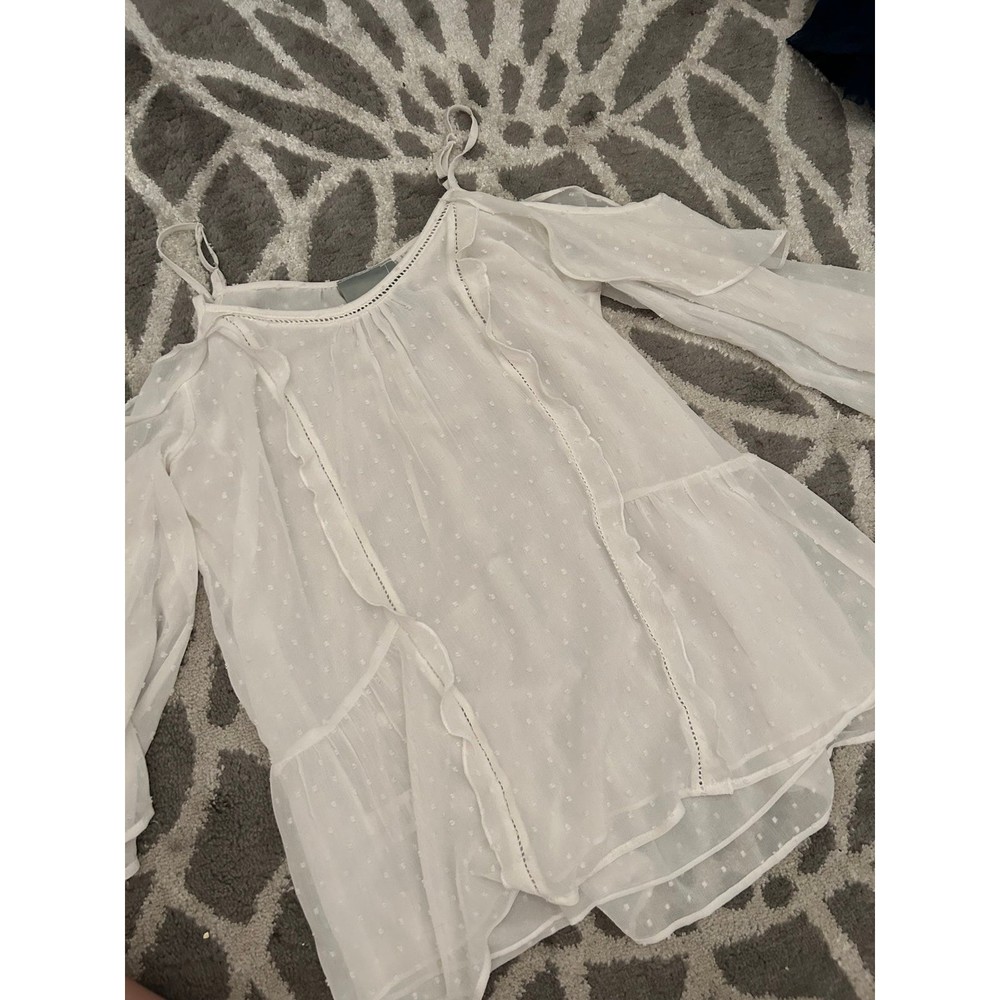 Anthropologie Maeve Sheer Polka Dot White Blouse